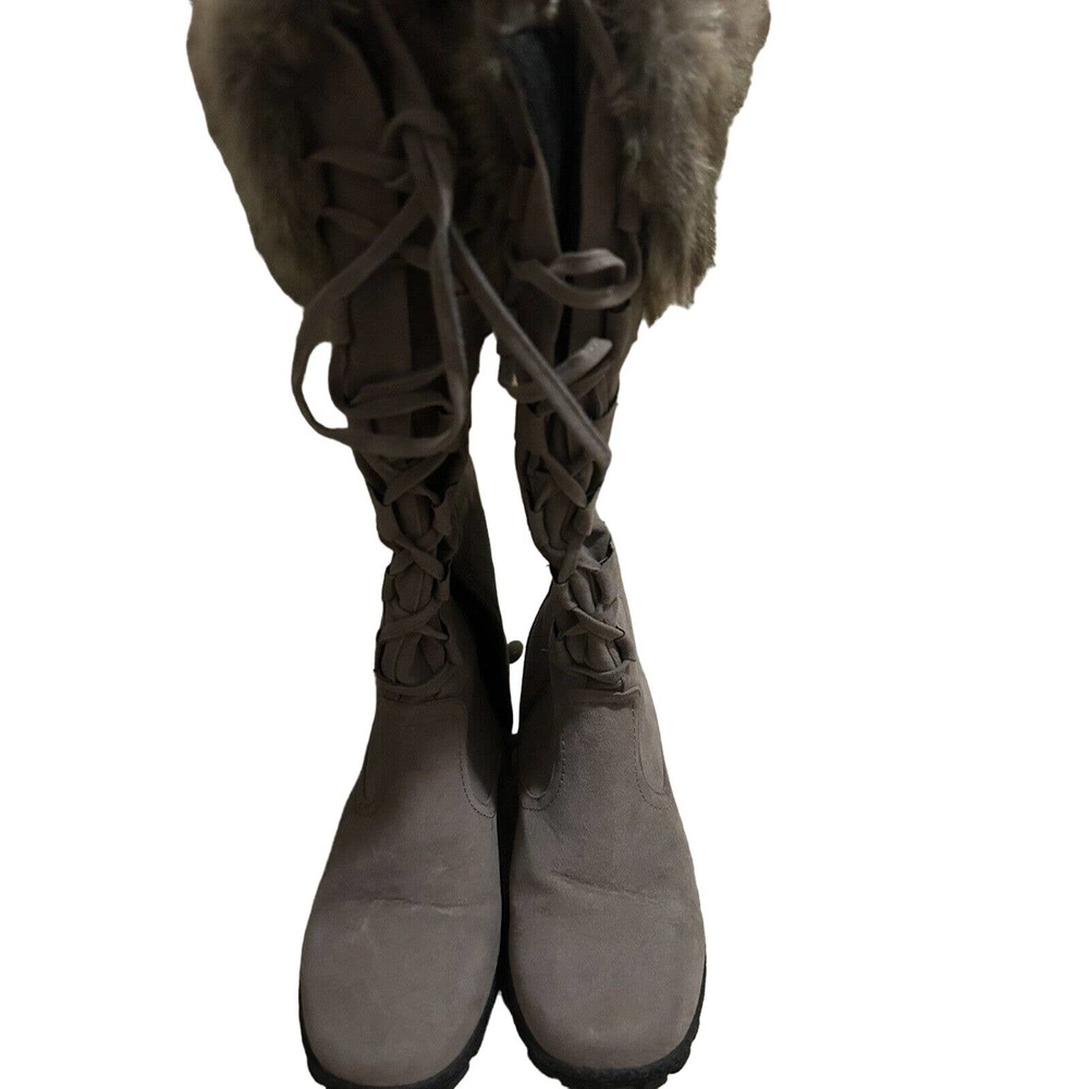 Bucco Capensis Mishasha-W Beige Knee High Boots With Faux Fur Trim Size 8.5.
